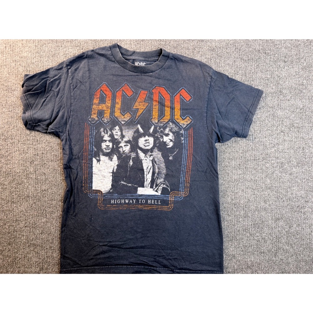 AC/DC Highway to Hell Shirt Mens Medium Gray Cotton Graphic Tee Band Y2K Mexico